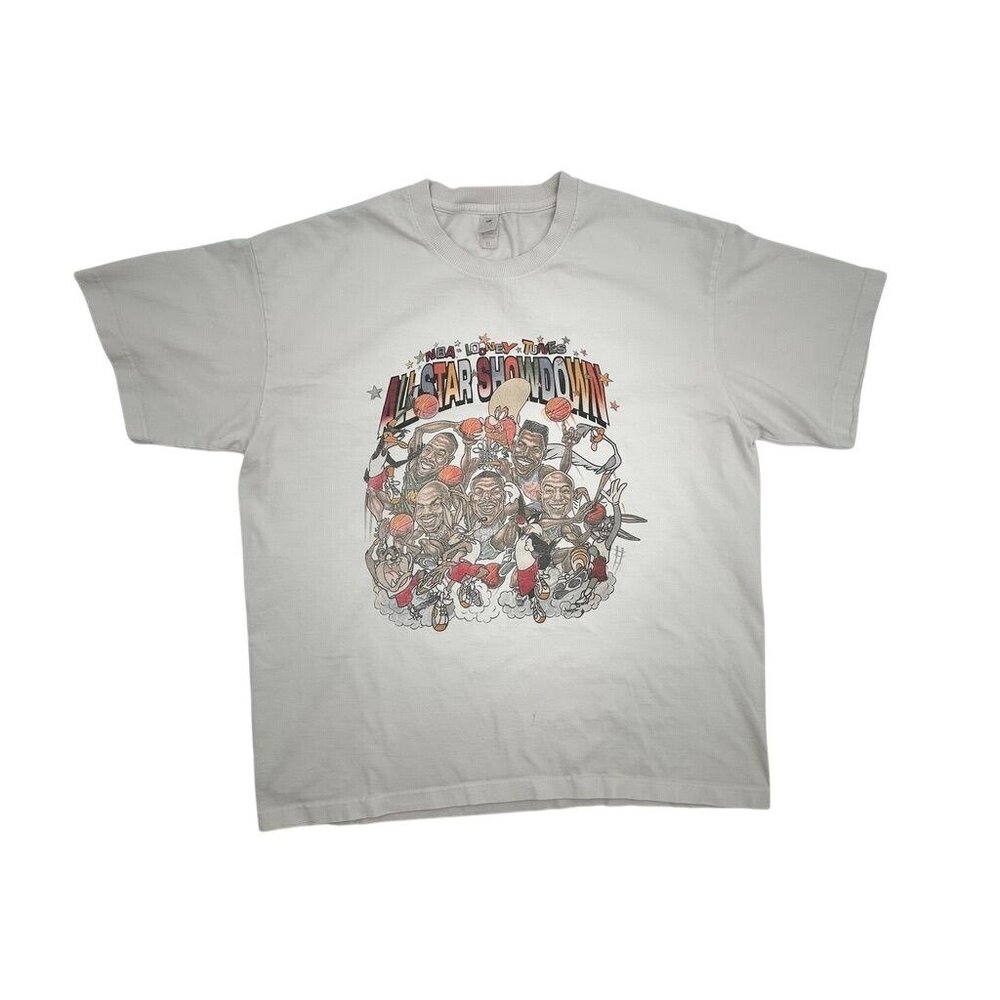 NBA Looney Tunes All-Star Showdown Graphic Tee XL Vintage White 100% Cotton